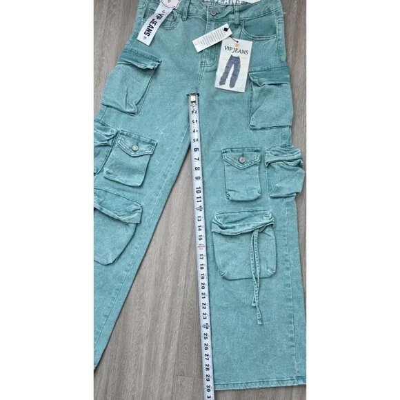 VIP Jeans Teal Green Cargo Straight Leg Size 9 29W - Picture 5 of 14